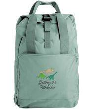 Load image into Gallery viewer, Destroy The Patriarchy Feminist Dinosaur Backpack
