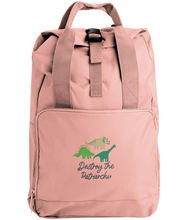 Load image into Gallery viewer, Destroy The Patriarchy Feminist Dinosaur Backpack