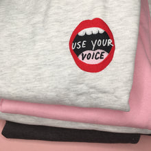 Load image into Gallery viewer, Use your voice embroidered jumper, Tea Please Feminist Jumper