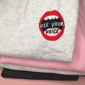 Use your voice embroidered jumper, Tea Please Feminist Jumper