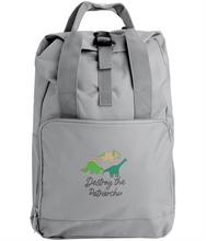 Load image into Gallery viewer, Destroy The Patriarchy Feminist Dinosaur Backpack
