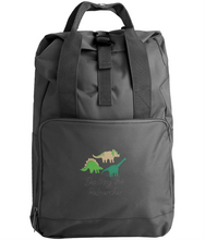 Load image into Gallery viewer, Destroy The Patriarchy Feminist Dinosaur Backpack