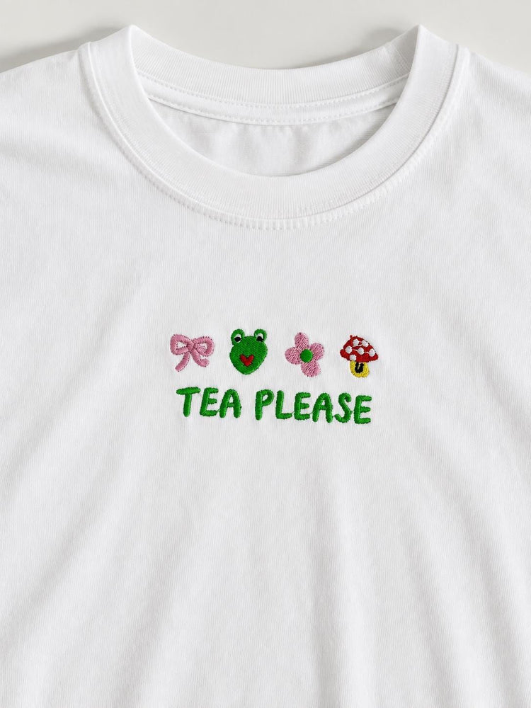 Tea Please Embroidered Tshirt