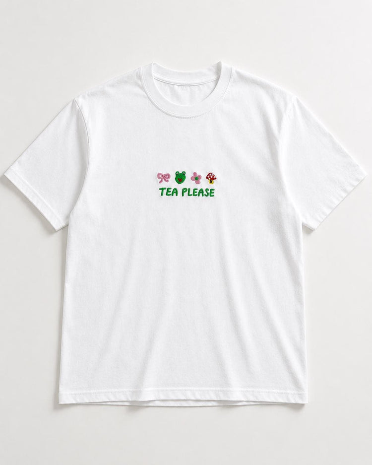 Tea Please Embroidered Tshirt