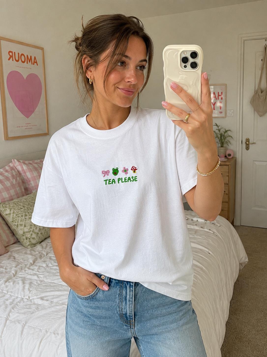 Tea Please Embroidered Tshirt
