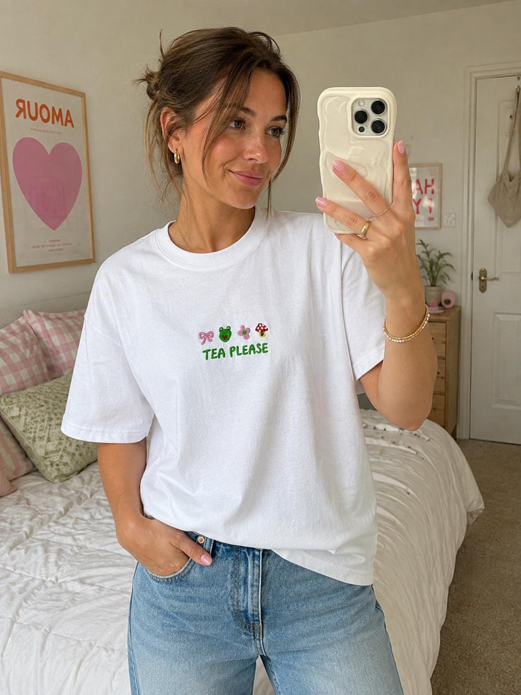 Tea Please Embroidered Tshirt