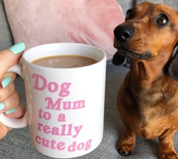 Dachshund next to a Dog Mum to a Really Cute Dog mug